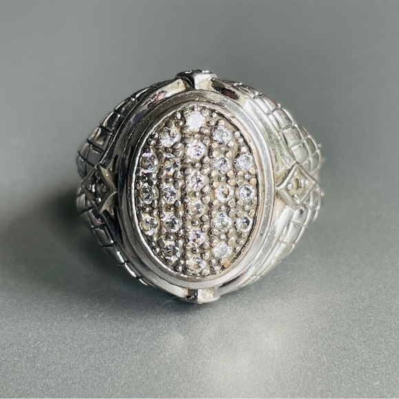 BASKET WEAVE PAVE CUBIC ZIRCONIA STERLING SILVER RING & PENDANT NECKLACE… - Picture 4 of 16